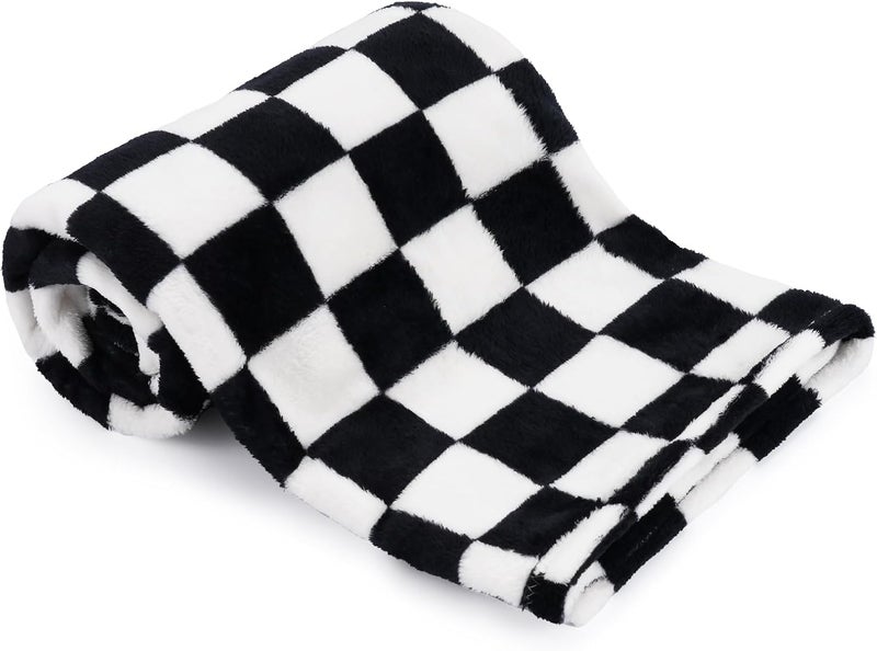 GreatBba Plush Checkered Baby Blanket for Boys Girls Nursery, 30"*40" Warm Short Fleece Blanket Neutral for Infant Newborn, Small Fuzzy for Sleeping, Chenille Baby for Stroller (Black&White) - Image 1